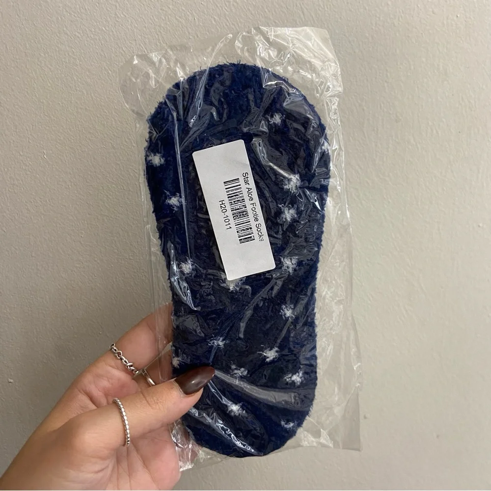 Navy Fuzzy Slippers with Embroidered Logo